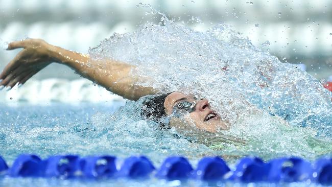 Kaylee McKeown competes in the Australian Short Course Swimming Championships at Brisbane Aquatic Centre.