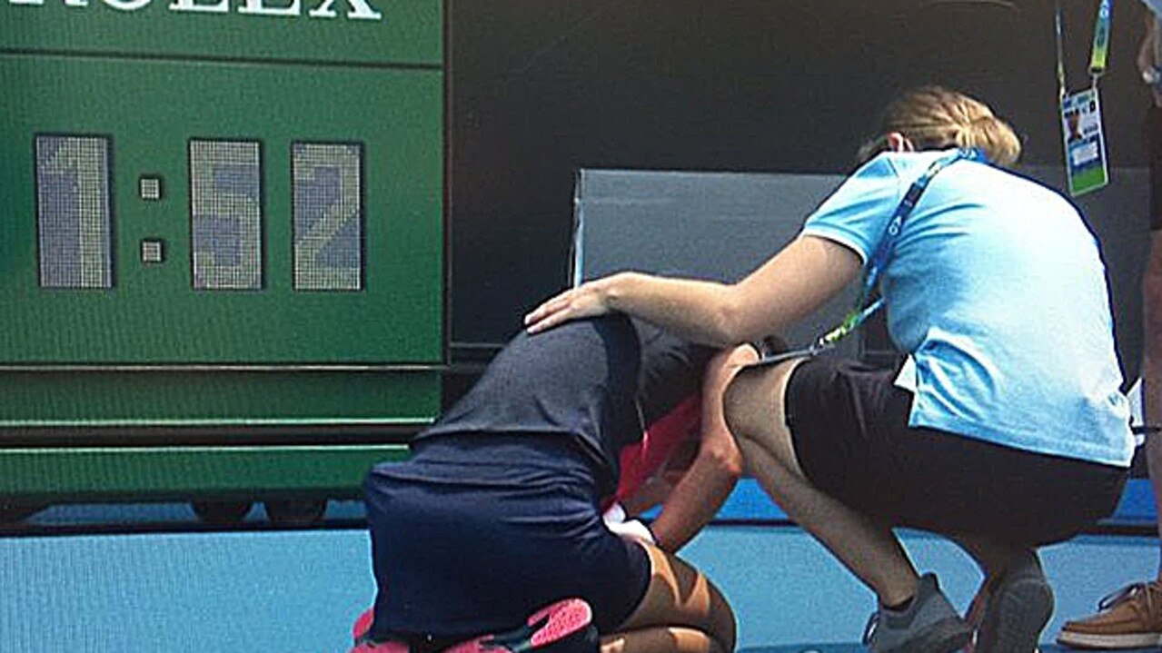 Slovenian Dalila Jakupovic after collapsing on court. Source: ESPN