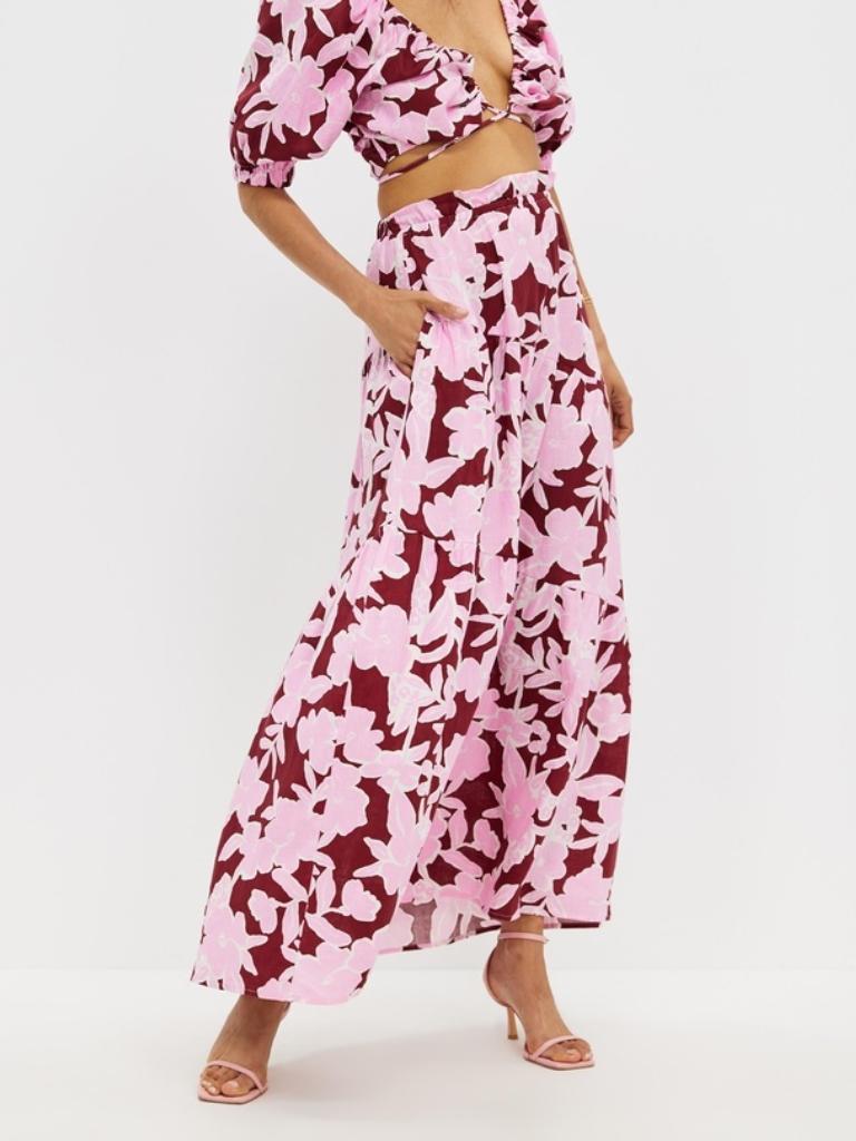 Aere Tiered Linen Maxi Skirt. Picture: THE ICONIC.