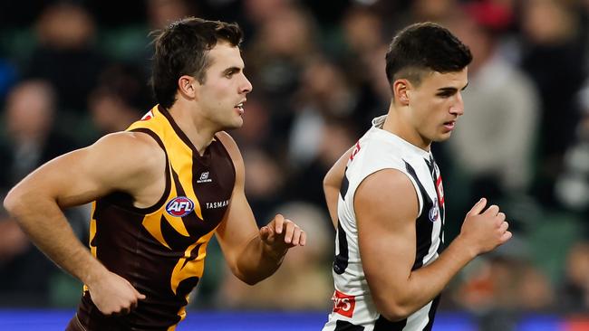 Finn Maginness completely shut-out Nick Daicos on Saturday afternoon. Picture: Dylan Burns/AFL Photos