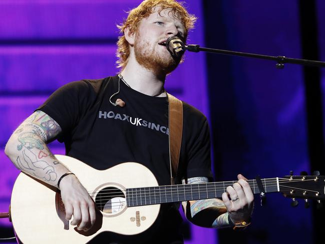 Ed Sheeran pictured performing at Suncorp Stadium during his Australian tour, Brisbane 20th of March 2018.  (AAP Image/Josh Woning)