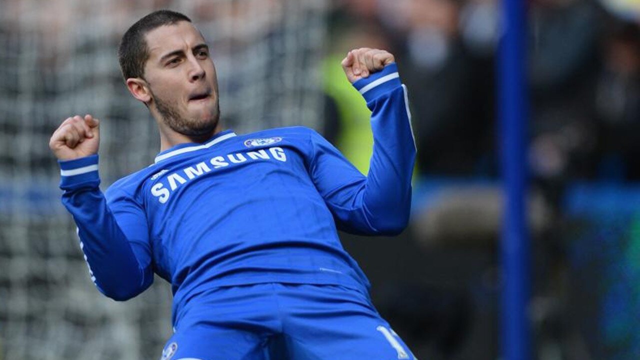 LONDON, ENGLAND - FEBRUARY 08: Eden Hazard of Chelsea celebrates after scoring his second goal during the Barclays Premier League match between Chelsea and Newcastle United at Stamford Bridge on February 8, 2014 in London, England. (Photo by Mike Hewitt/Getty Images)