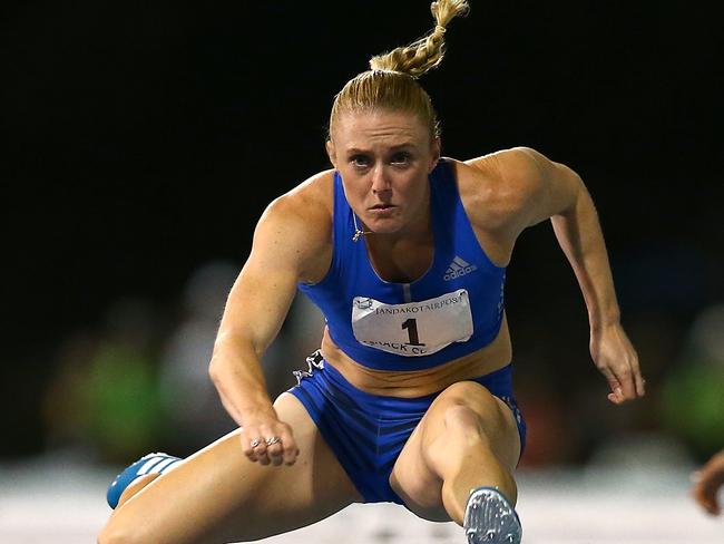 Sally Pearson competing in the women's 100m hurdles during the Jandakot Airport Perth Track Classic.