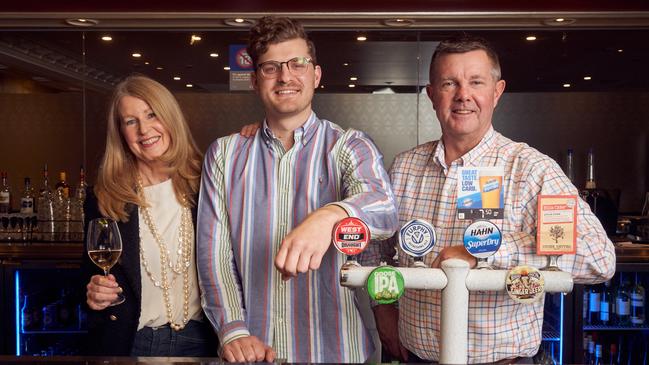 Lisa Matthews with son Tom Vasileff, and brother Scott Matthews, at the Maylands Hotel. Picture: MATT LOXTON