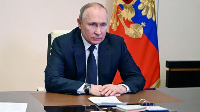 Russian President Vladimir Putin chairs a meeting with members of the Security Council on March 3, 2022. Picture: Andrey Gorshkov/Sputnik/AFP