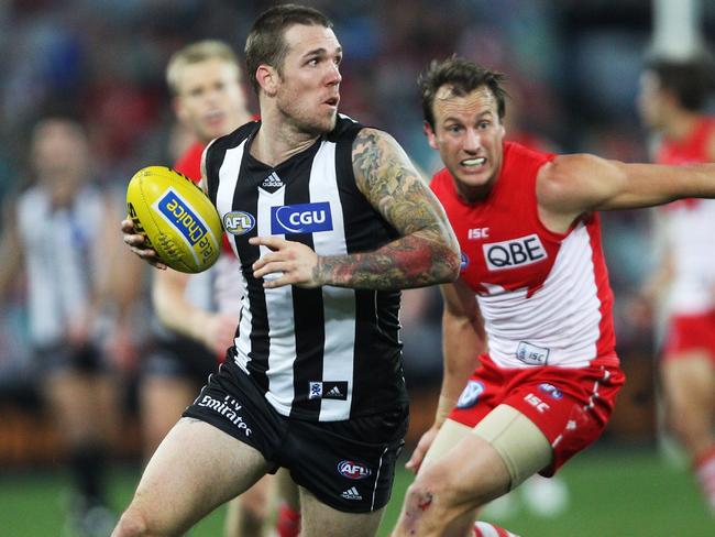 25/06/2011 SPORT: AFL - Sydney Swans v Collingwood at ANZ Stadium. Dane Swan and Jude Bolton.