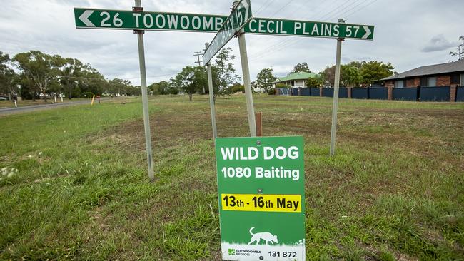 A council notice of wild dog baiting occurring near Toowoomba. Picture: David Martinelli