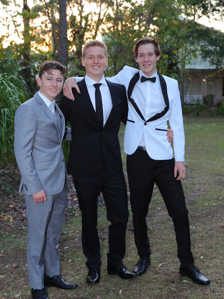 Tamborine Mountain College formal at Intercontinental Resort, Sanctuary Cove. Zac Cooper, Henry Brent and Brad Fowlds. Picture Glenn Hampson