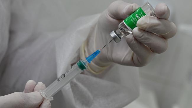 A medical worker draws up a dose of the Oxford/AstraZeneca vaccine in Kiev, Ukraine. Picture: AFP