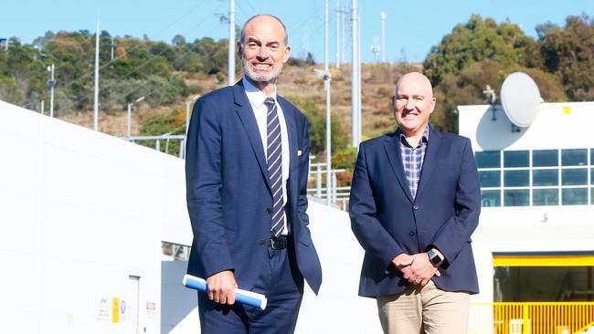 Energy Minister Guy Barnett and Tasmanian Chamber of Commerce CEO Michael Bailey in Launceston to announce the State Government's draft Renewables Energy Action Plan. Picture: PATRICK GEE