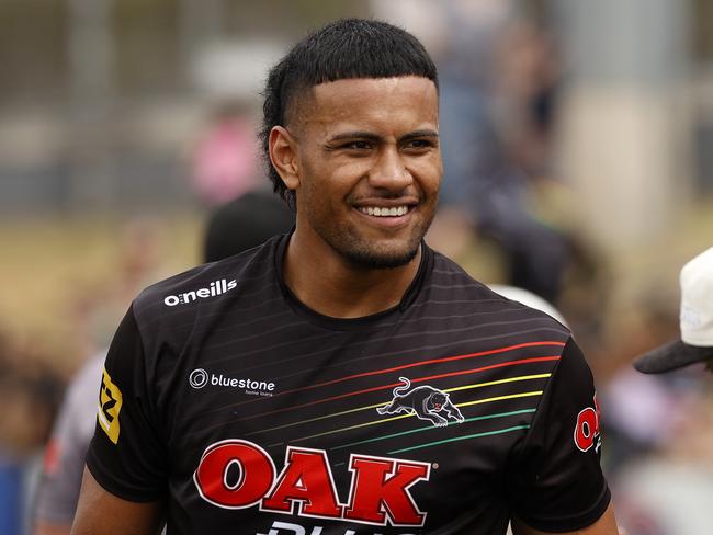 DAILY TELEGRAPH SEPTEMBER 26, 2023. Stephen Crichton during the Penrith Panthers fan day and open training session at BlueBet Stadium in Penrith. Picture: Jonathan Ng