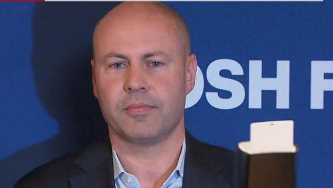 Josh Frydenberg conceded he had lost his seat in a tearful speech earlier in the night. Picture: Nine News