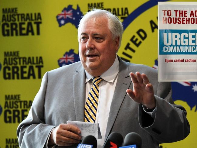 Approval for Queensland mining magnate Clive Palmer’s United Australia Party is up.