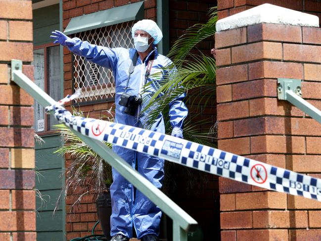 Police attend the Bracken Ridge murder scene. Picture: Steve Pohlner.