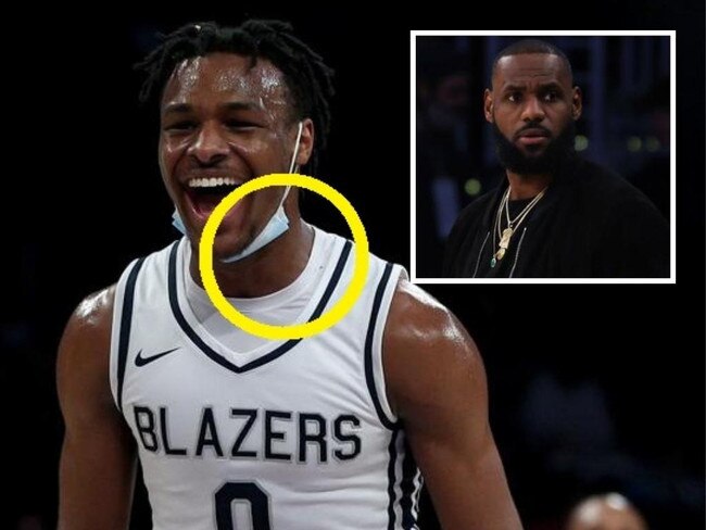 Bronny James and LeBron. Photo: Harry How, Getty.