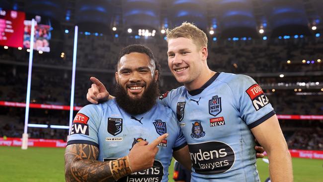 Siosifa Talakai (L) could lose his spot on the bench, while Matt Burton (R) is also no guaranteed started despite a stellar debut. Picture: Getty