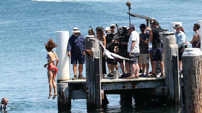 Courtney Hope, who plays Sally Spectra gets into the water, after her body double was filmed falling in. Picture: Annika Enderborg