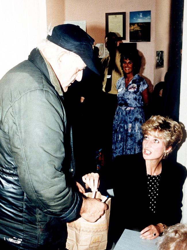 Diana at a day centre for the homeless in London in 1992. Picture: Alpha Photo Press Agency Ltd/The Times