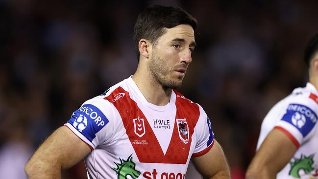 SYDNEY, AUSTRALIA - JUNE 29: Ben Hunt of the Dragons looks dejected during the round 18 NRL match between Cronulla Sharks and St George Illawarra Dragons at PointsBet Stadium on June 29, 2023 in Sydney, Australia. (Photo by Cameron Spencer/Getty Images)