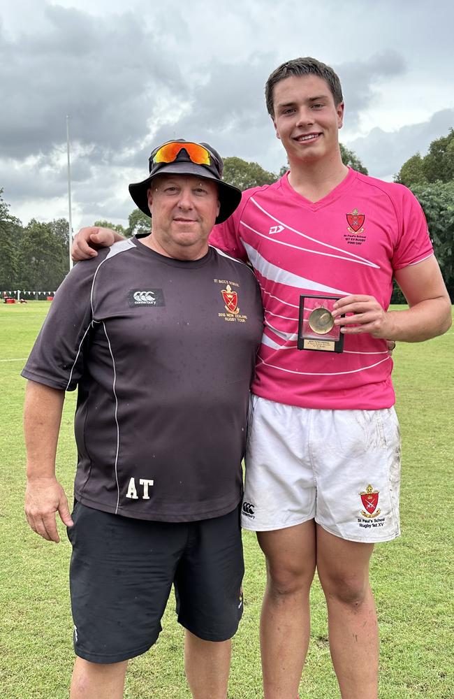 St Paul’s First XV rugby head coach Andrew Thomas and one of his finest, Oliver Rauchle.