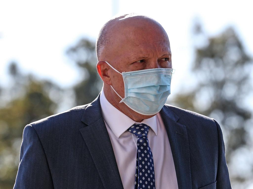 Having previously had Covid-19 and being fully vaccinated, Mr Dutton confirmed he tested negative for the virus on Monday morning. Picture: Zak Simmonds