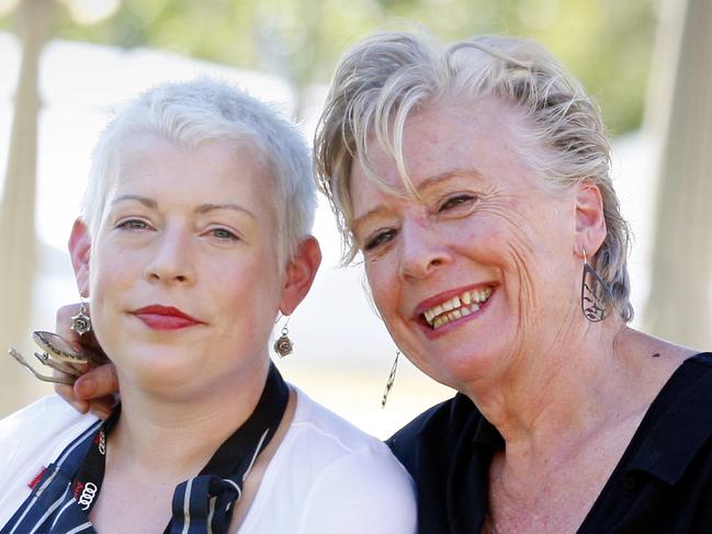 BCM 13.5.11 Maggie Beer with daughter Saskia take a break after cooking on stage at the Noosa Food and Wine Festival. Pic Megan Slade.