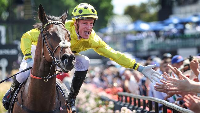 Mark Zahra celebrating Without A Fight’s Melbourne Cup win with Flemington racegoers last year. Picture: Picture: David Caird