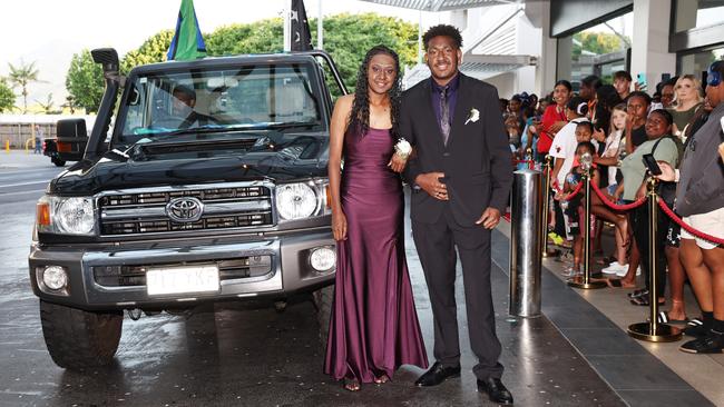 Simona Harry and Tony Harry arrive at the Mount St Bernard College senior formal evening, held at the Pullman Reef Hotel Casino. Picture: Brendan Radke