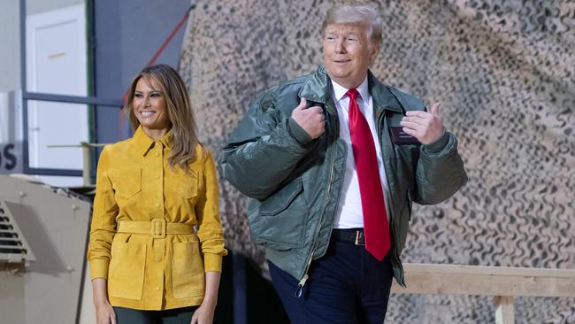 Donald Trump and First Lady Melania Trump at Al Asad Air Base in Iraq. Picture: AFP