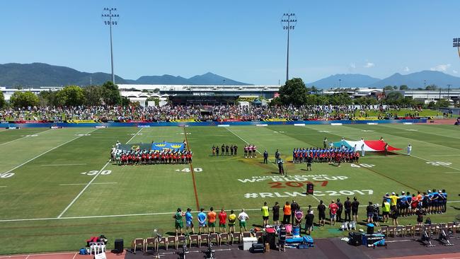 A packed crowd at Barlow Park for the Rugby League World Cup. Picture: Jacob Grams