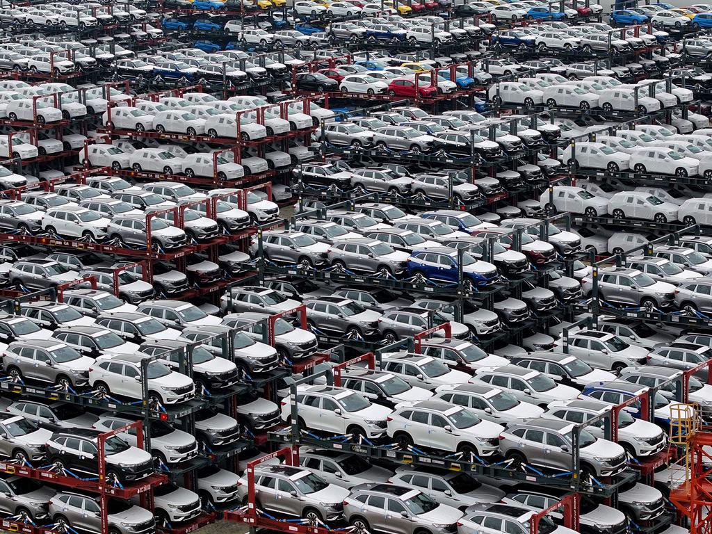 Critical minerals are essential for batteries in electric cars such as these ones ready for export at Taicang Port in Suzhou, in China’s eastern Jiangsu Province. Picture: AFP