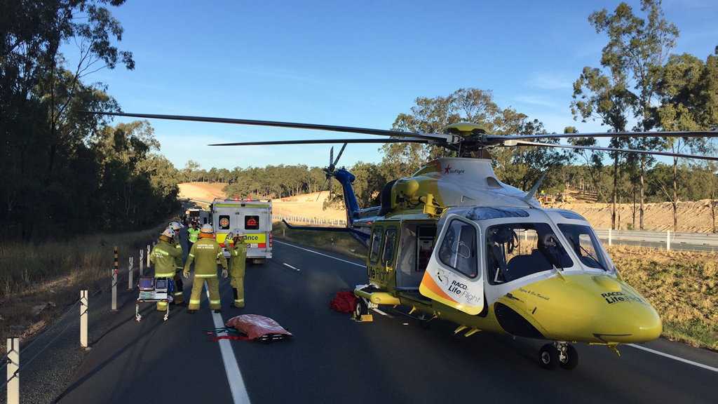 RACQ LifeFlight Rescue airlifted a road traffic controller who was injured on the Warrego Hwy. Picture: RACQ LifeFlight Rescue