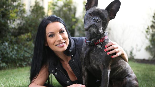 Deb Fox's dog, Baxter the three year old French Bulldog, ate a strawberry that had been stuffed with razor blades and thrown over her fence at Benowa. Picture Glenn Hampson.