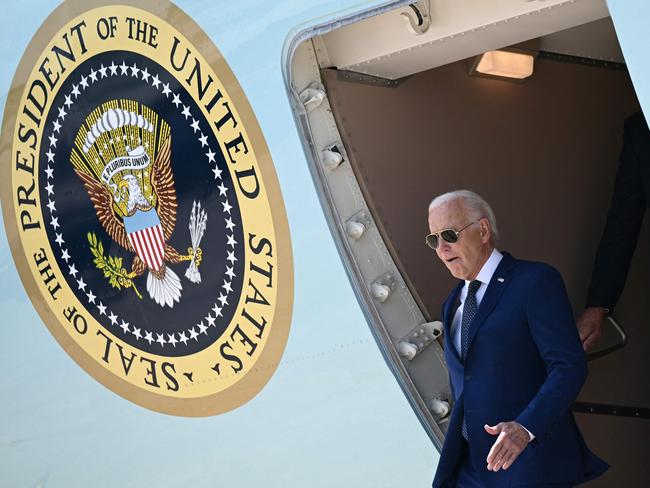 US President Joe Biden steps off Air Force One upon arrival at Austin-Bergstrom International Airport in Austin, Texas, where he commemorated the 60th anniversary of the Civil Rights Act. Picture: AFP