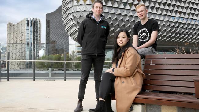 Student leaders Noah Beckmann of UniSA, Stella Woo of Adelaide and Sean Henschke of Flinders. Picture: Dean Martin