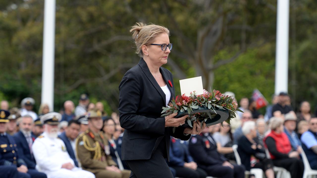 Victorian Premier Jacinta Allan at Remembrance Day commemorations at the Shine. Picture: Andrew Henshaw