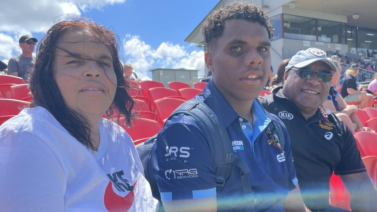 Jackie Lasserre, Shaun Elara and Matthew Elara at Clive Berghofer Stadium for the Western Clydesdales game against the CQ Capras.