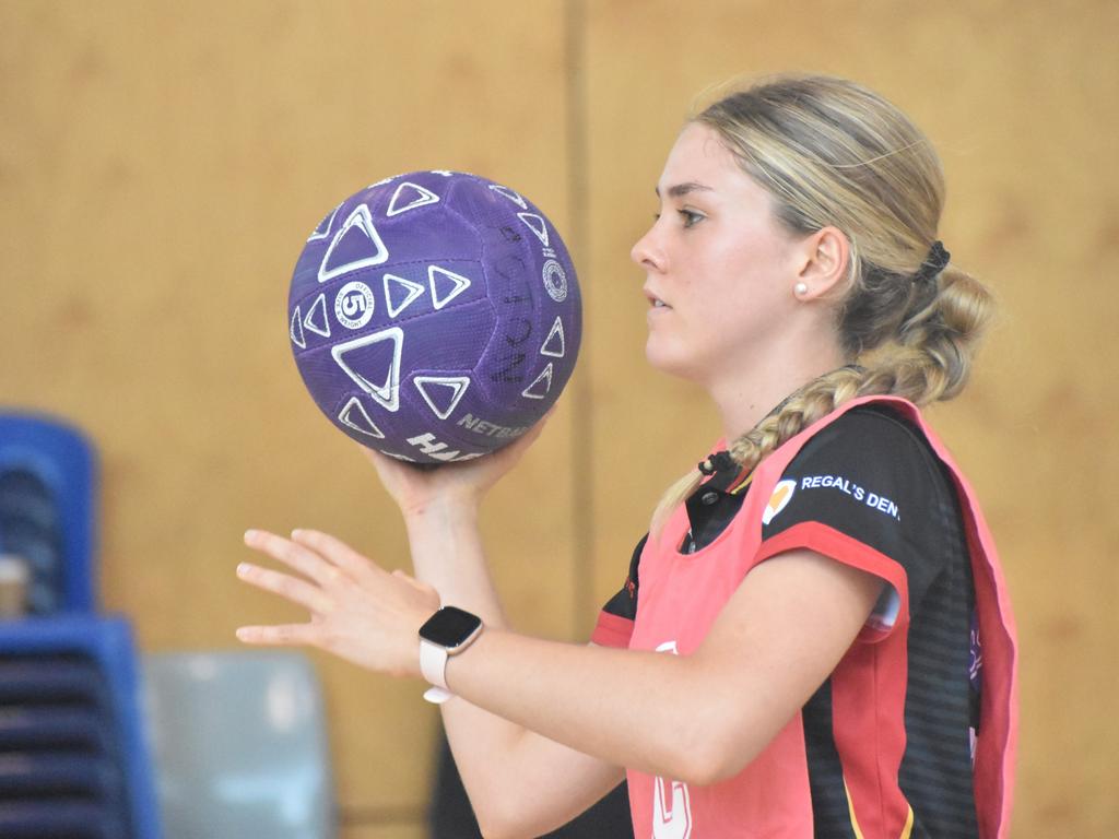 Former Australian Diamonds star Sharni Norder running coaching clinics for Rockhampton Grammar School netball teams, Saturday, March 11, 2023.