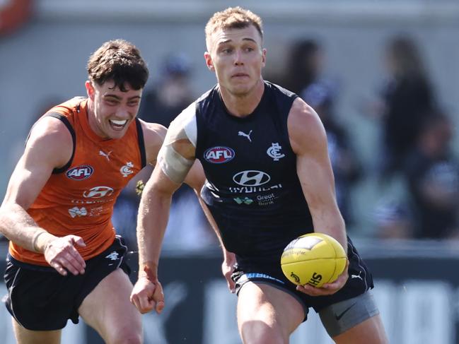 MELBOURNE, AUSTRALIA - September 2 , 2023. AFLW .   Patrick Cripps of the Blues during Carltons training session at Ikon Park in Melbourne, Australia.  Photo by Michael Klein.