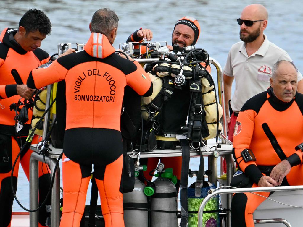 Divers have recovered video surveillance equipment from Mike Lynch’s Bayesian superyacht that could reveal key details of its sinking. Picture: Alberto Pizzoli/AFP