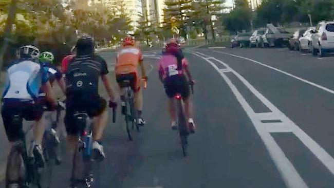 Cyclists riding along Hedges Avenue at Broadbeach. Photo: Supplied