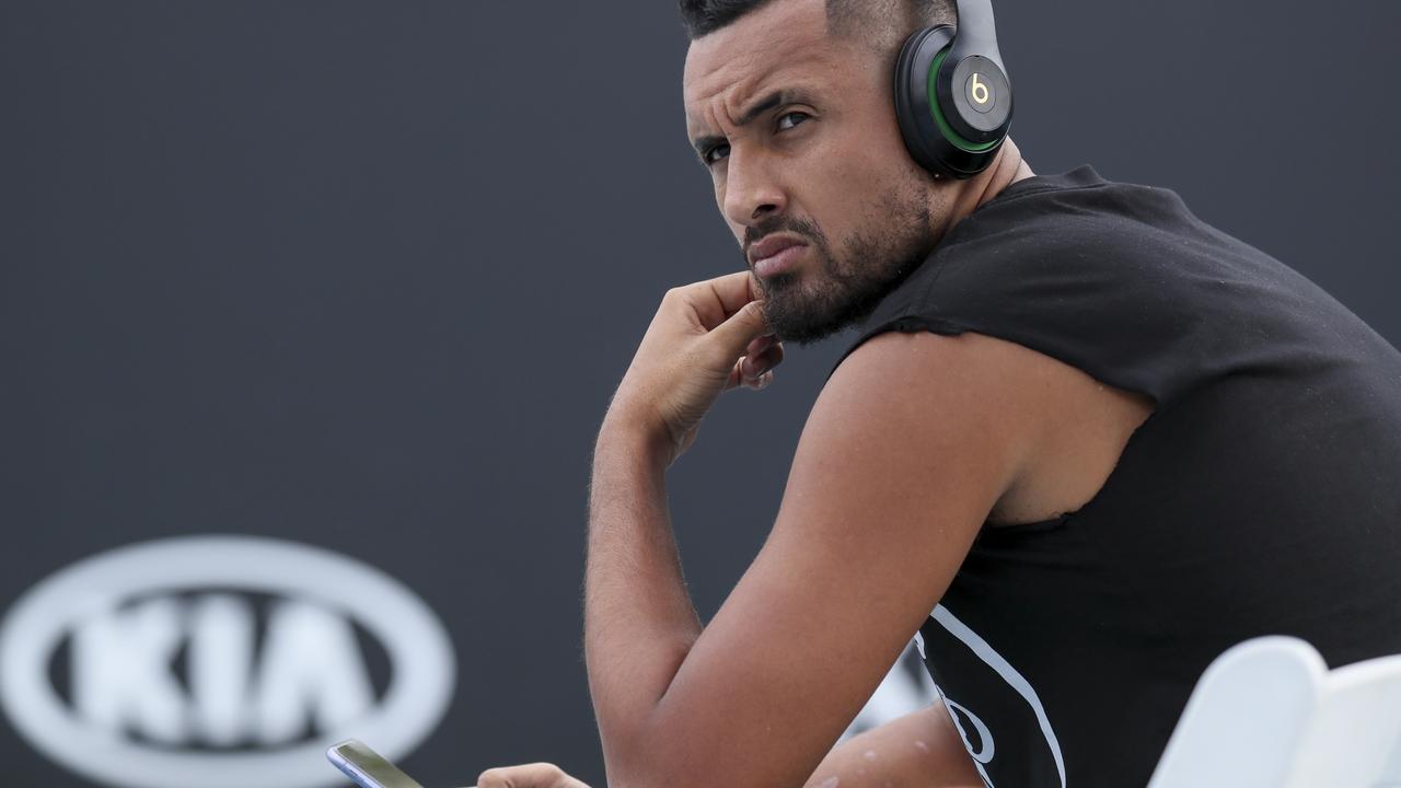 Kyrgios’ right arm showed signs of his self harm. Photo by Wayne Taylor/Getty Images