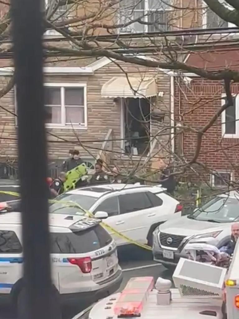 Multiple people were slashed with a butcher knife in Brooklyn on Sunday morning, including several children, before the deranged attacker was shot by police, sources said. Picture: NY Post.