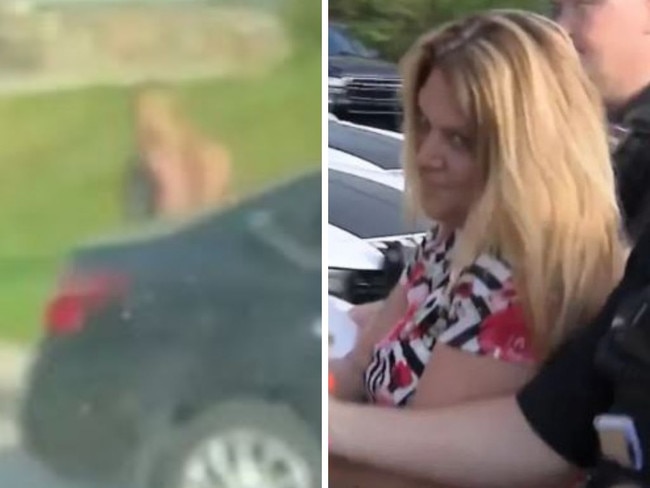Christina Solometo is arrested after she allegedly defecated on a car during a road rage incident on April 29, 2025. Picture: NBC 10