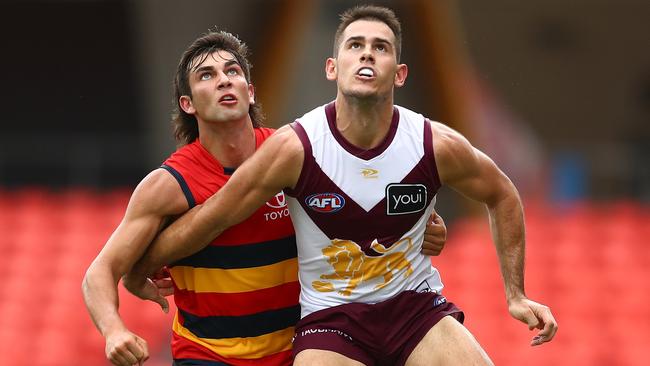 Josh Rachele (left) made quite the impression in his first match as a Crow. Picture: Getty Images