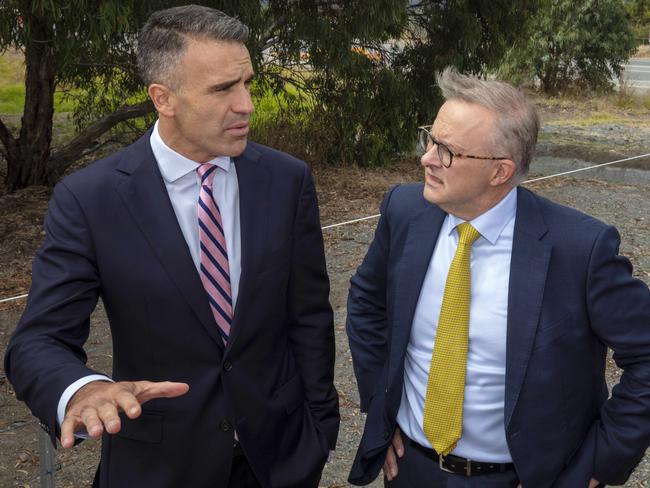 South Australian Premier Peter Malinauskas on the campaign trail before the state election with federal opposition leader Anthony Albanese. Picture: Emma Brasier