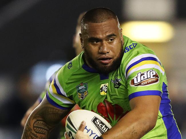 Canberra's Junior Paulo during the Cronulla v Canberra rugby league match at Southern Cross Group Stadium, Cronulla. Picture: Brett Costello