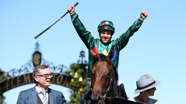 Davids Vandyke when Alligator Blood won the Group 1 Australian Guineas in Melbourne in 2020. Picture: Getty Images