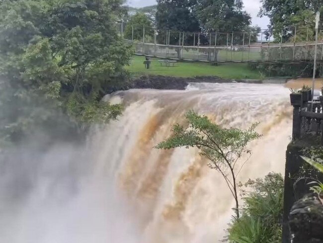 A trough which dumped more than 300mm of rain on parts of north Queensland overnight could move back south, bringing more rain for saturated areas. Photo: Paronella Park Facebook