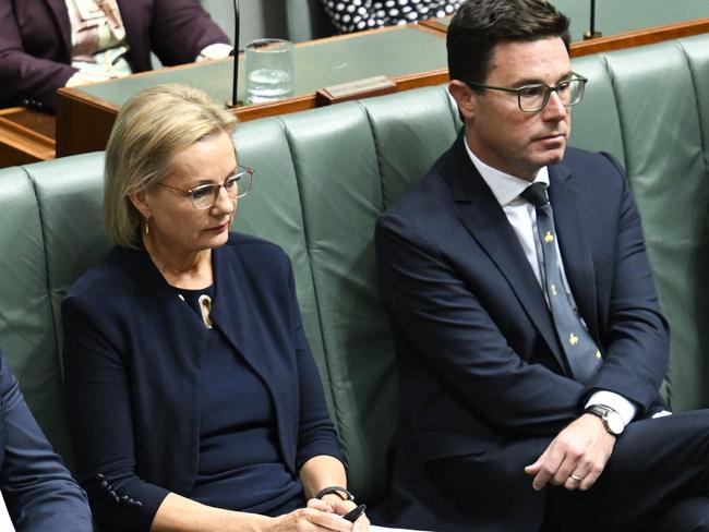 Sussan Ley and David Littleproud during Question Time earlier this year. Picture: Martin Ollman